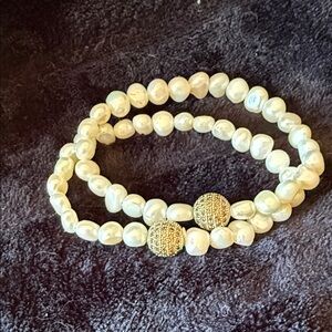 Park Lane Cream Pearl Stretch Bracelet with Gold Accent Beads
